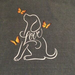 Comfort Colors Heather Green T-Shirt with Dog and Butterflies